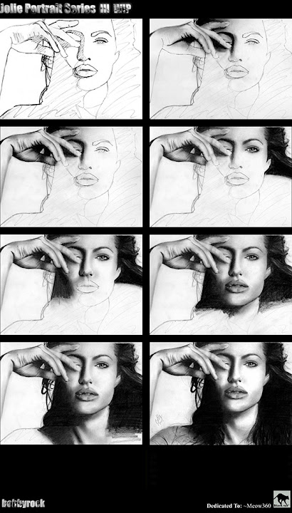 American actress Angelina Jolie pencil portrait work in progress