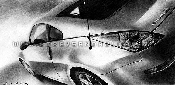 Nissan Fairlady Z pencil portrait drawn in pencils