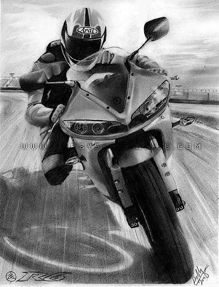 Burning Bike Series - 1 Yamaha YZF-R6 pencil portrait