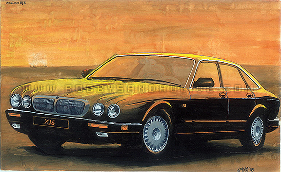 Jaguar XJ6 watercolor painting