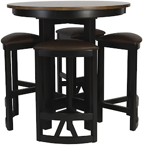 42 Inch Diameter Barcelona Table Shown in Medium and Midnight Oak, Shown with Barcelona Barstools