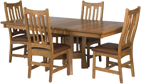 Craftsman Kitchen Table and Runic Dining Chairs, Oak Hardwood, Rustic Finish