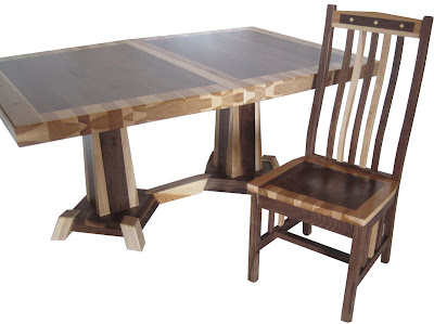Turin Dining Table and Raised Mission Chair, Custom Border Edges