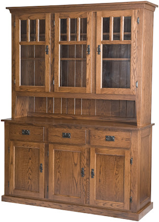 84" high x 68" wide x 20" deep Mission China Cabinet in Medium Oak