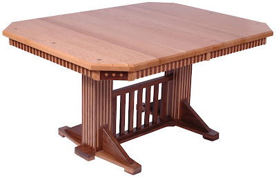 60 x 42 Woodland Dining Table, Custom Mixed Wood Fluting on Skirt Legs and Tabletop, Oak and Walnut Hardwood, Natural Finish