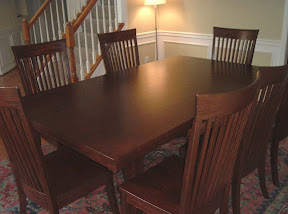 80 x 42 Lancaster Dining Table & Lancaster Chairs, Cherry Hardwood, Antique Finish