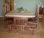 80 x 36 Mission Dining Table & Mission Benches & Zen Chairs, Walnut Hardwood, Natural Finish