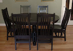 Round 48 Pedestal Dining Table with Added Leaf, Arched Mission Chairs, Oak Hardwood, Midnight Finish
