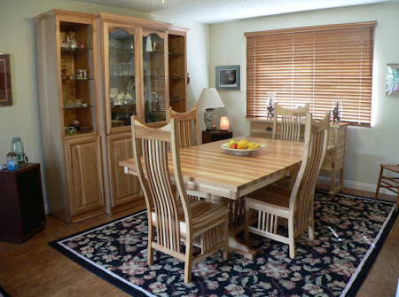 60" x 42" Riverside Dining Table & Western Chairs & Mission Sideboard & Vermont Mission Hutch, Hickory Hardwood, Natural Finish