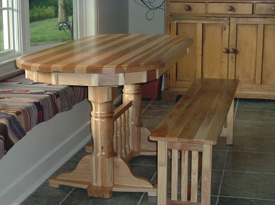 60 x 32 Riverside Dining Table & Mission Bench, Hickory Hardwood, Natural Finish