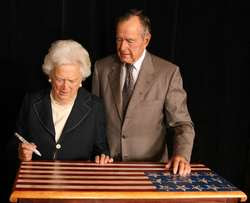 Original Denise Duong painted hope chest signed by George H.W. & Barbara Bush entitled �A piece of History�