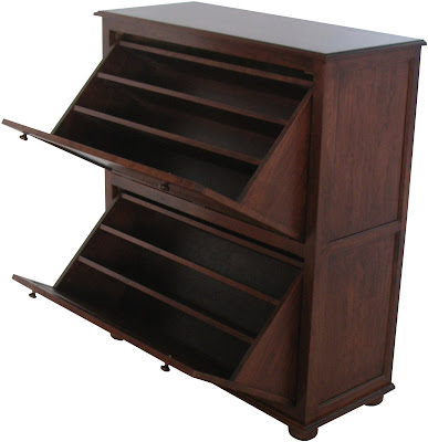 Lotus Shoe Cabinet, Cherry Hardwood, Antique Finish