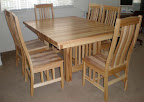 60 x 42 Mission Dining Table & Raised Mission Chairs, Hickory Hardwood, Natural Finish