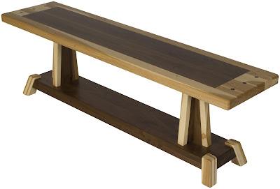 Turin Bench, Custom Border Design, Natural Hickory and Walnut