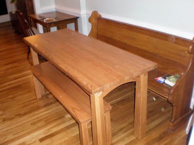 60 x 24 Shaker Dining Table, 50 Inch Wide Shaker Bench, Medium Oak