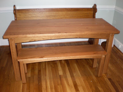 60 x 24 Shaker Dining Table, 50 Inch Wide Shaker Bench, Medium Oak