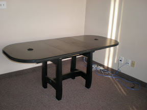50" x 32" Montreal Table in Midnight Oak, Custom with Wire Guides and No Skirt