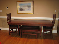 60 x 42 Montreal Table, Montreal Benches, and Seneca Dining Chairs in Autumn Oak
