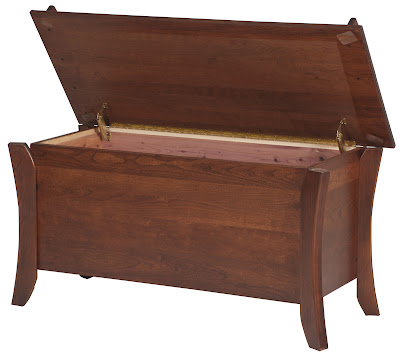 46 inch wide Kyoto chest in antique cherry, shown with padded seat and rail