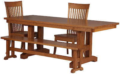 80 x 34 Trestle Table, Lancaster Chair, Trestle Bench in Natural Cherry