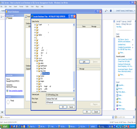 Locate Database MDF file Dialog 