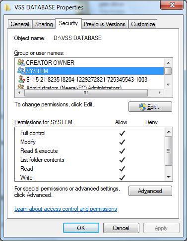 Access to file ..\vss\data\rights.dat" denied