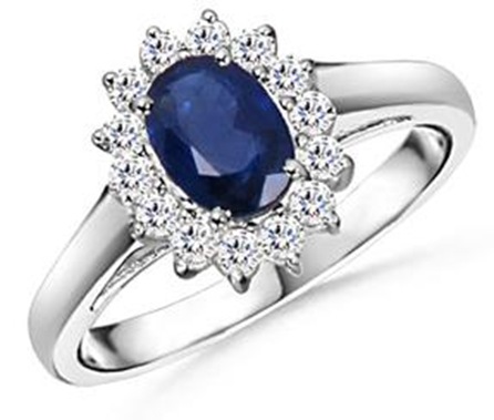 Oval Blue Sapphire Diamond Border Ring for Princess Diana