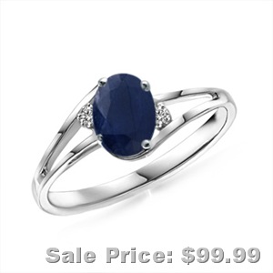 Oval Blue Sapphire and Diamond Ring with Split Shank