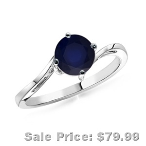Solitaire Round Blue Sapphire Sleek Curved Shank Ring