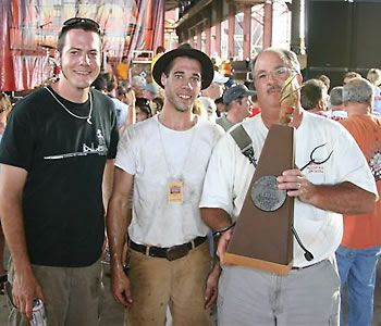 Reserved Grand Champion Trophy with two of the metal sculptors who designed and made the trophies for Stokin the Fire BBQ Contest - Birmingham, AL 2006
