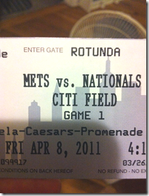 mets 2011 opening day ticket