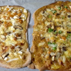 Mango Curry Pizzas with Scallops, Asparagus, Yama Imo, Mushrooms & Chicken