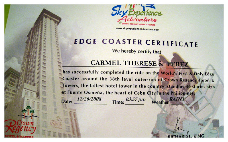 edge coaster, club ultima, cebu philippines, cebu blog, cebu adventures edge coaster certificate