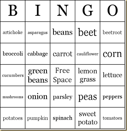 Vegetables-bingo
