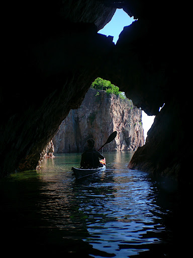 Hannah paddling in the caves near Pallisade Head Hannah paddling in the caves near Pallisade Head