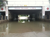 The underpass on North Second Avenue in Washington had five to six feet of standing water after heavy rainfall Monday (8/9/10) night.  This picture was taken as the water receded. (KCII-Chance Dorland)