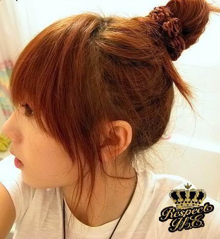 cute asian girls hairstyle with side swept bangs and hair highlight