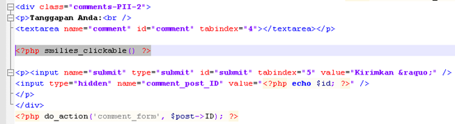 masukan kode yang ditandai ke dalam "comments.php"