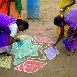 Villagers making the Rangoli