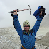 Dee all suited and booted - ready to attack the glacier