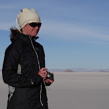 Photographer Dee staring across the Salar