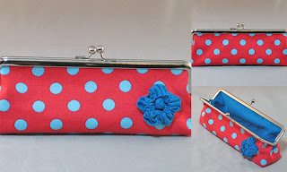 Red x Aqua Polka Dots and Flower Frame Pencase