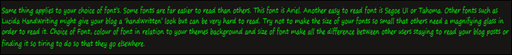 fonts colours and size