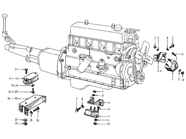 Datsun Fairlady Parts illustration no. 017-1 Engine Mounting