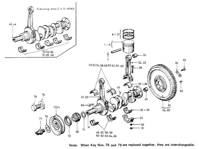 Datsun Fairlady Parts illustration no. 003-1 Piston & Crankshaft 1600 (R16)