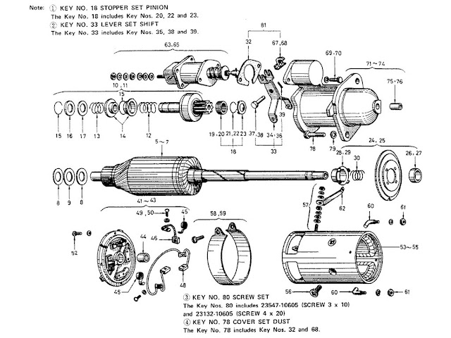 Datsun Fairlady Parts illustration no. 020-1 Starter Motor 1.6 (R16) (Hitachi)
