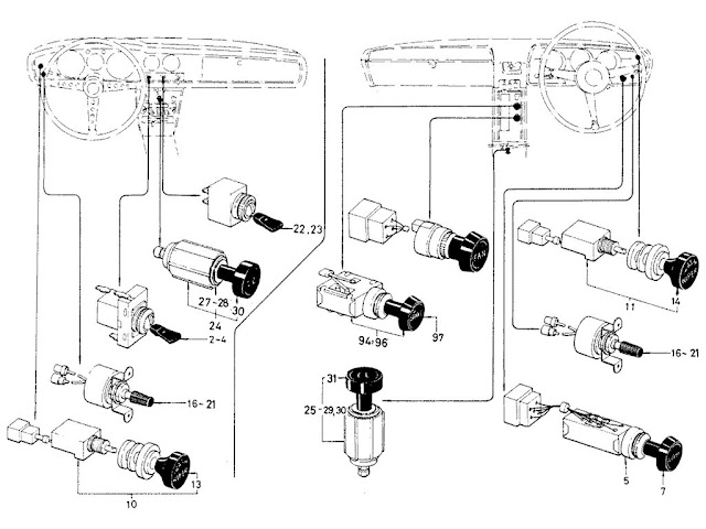Datsun Fairlady Parts illustration no. 022A-2 Switch Parts (To June-'69)