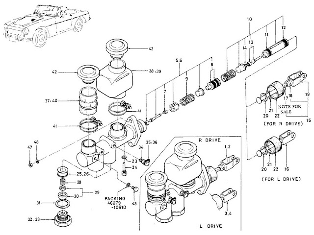 Datsun Fairlady Parts illustration no. 044A-1 Brake Master Cylinder (Tandem) (1967.5-70)