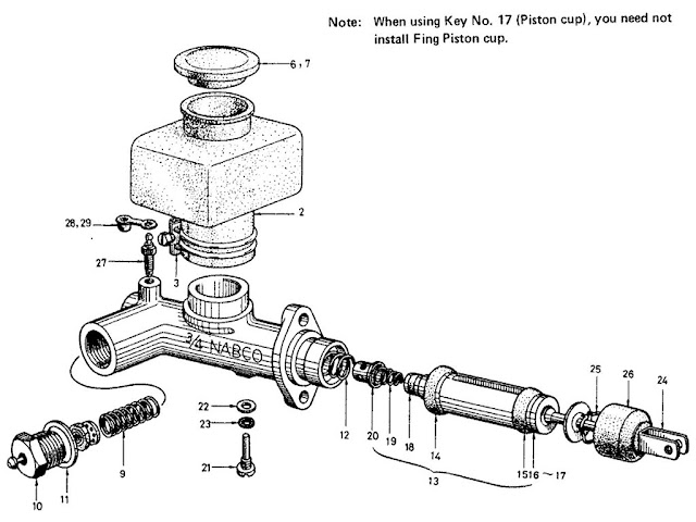 Datsun Fairlady Parts illustration no. 044-1 Brake Master Cylinder (Single) (1965-67)