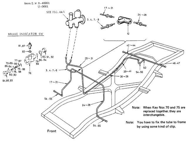 Datsun Fairlady Parts illustration no. 047-2 Brake Piping Tandem Cylinder